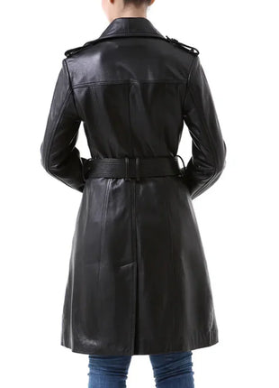 NewYork Women's Black Lambskin Double Breasted Belted Trench Coat