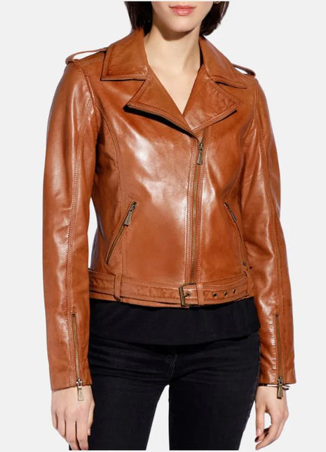 Brown Leather Motorcycle Jacket Womens