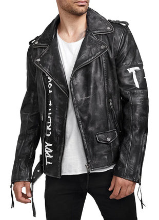 Rugged Matte Men's Black Leather Biker Jacket