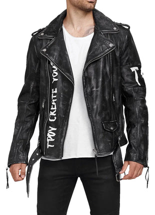 Rugged Matte Men's Black Leather Biker Jacket