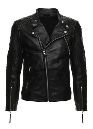 Men's Asymmetrical Black Quilted Leather Moto Jacket