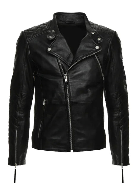 Men's Asymmetrical Black Quilted Leather Moto Jacket