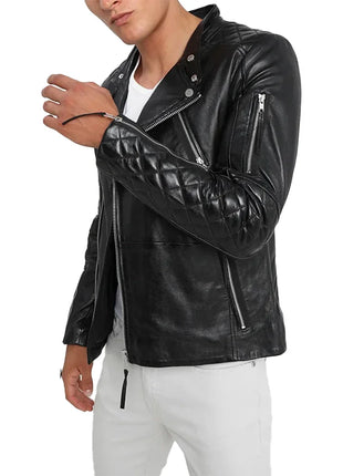 Men's Asymmetrical Black Quilted Leather Moto Jacket