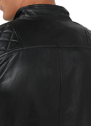 Men's Asymmetrical Black Quilted Leather Moto Jacket