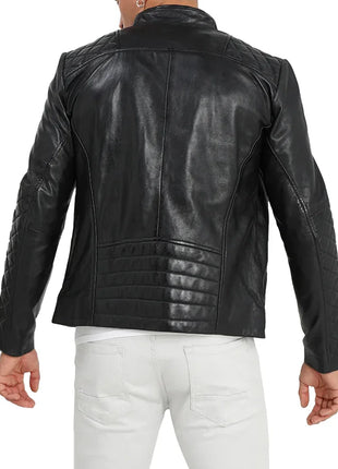 Men's Asymmetrical Black Quilted Leather Moto Jacket