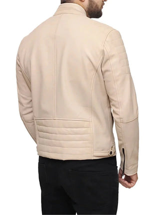 Men’s Beige Café Racer Real Leather Jacket