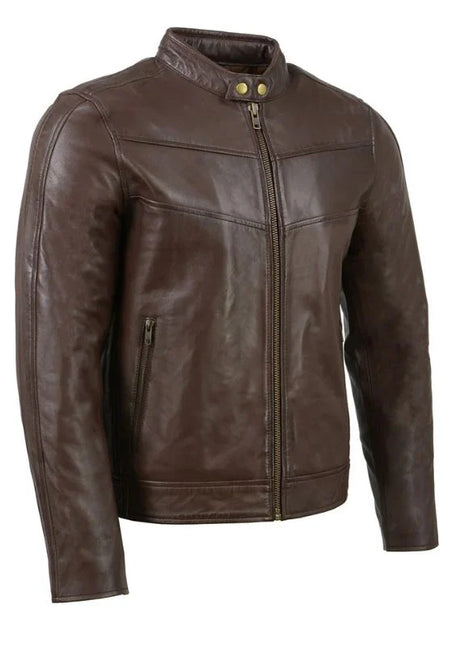 Milwaukee Leather Men’s Café Racer Leather Jacket with Snap Button Collar