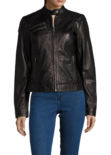 Genuine Black Leather Jacket Womens Motorcycle