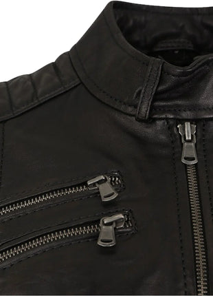 Genuine Black Leather Jacket Womens Motorcycle