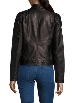 Genuine Black Leather Jacket Womens Motorcycle