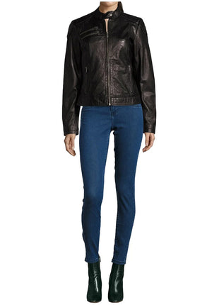 Genuine Black Leather Jacket Womens Motorcycle
