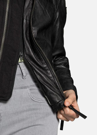 Womens Black Cafe Racer Jacket With Removable Hood