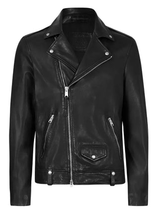 Berlin Black Leather Moto Jacket Mens