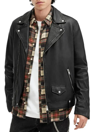 Berlin Black Leather Moto Jacket Mens