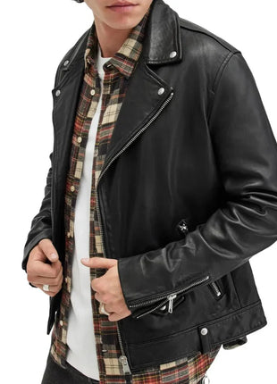 Berlin Black Leather Moto Jacket Mens