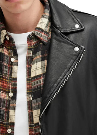 Berlin Black Leather Moto Jacket Mens