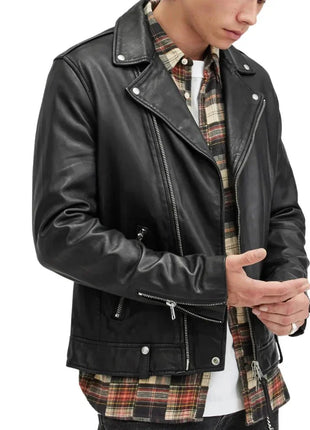 Berlin Black Leather Moto Jacket Mens