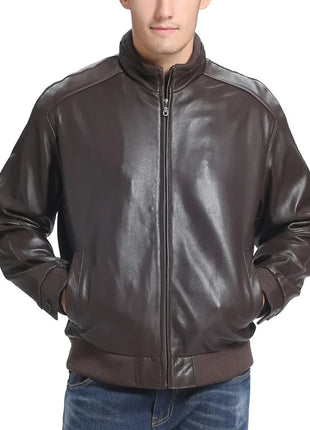 Men's Classic Fit Lambskin Leather Bomber Jacket