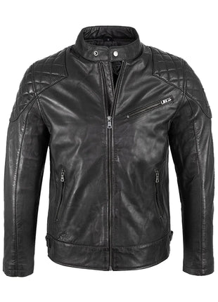 Mens Padded Black Cafe Racer Leather Jacket
