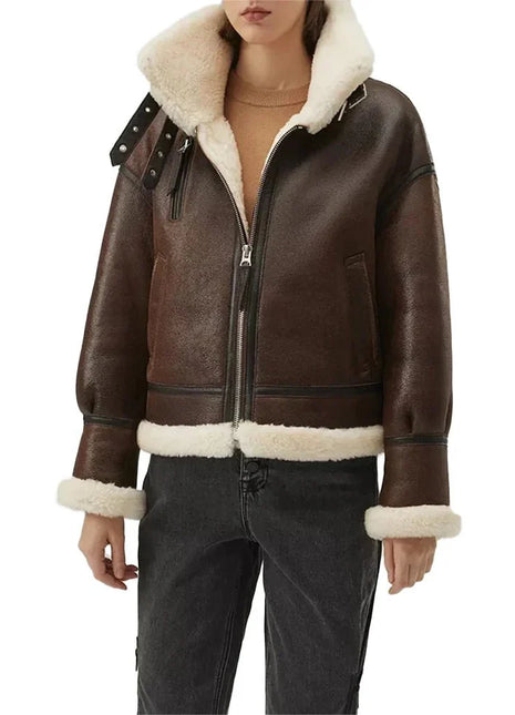 Women's Chocolate Brown B3 Sheepskin Aviator Jacket