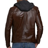 Men's Real Dark Brown Leather Jacket with Hood