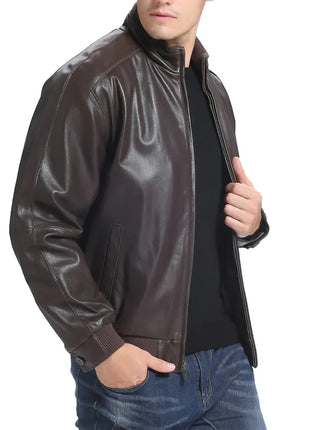 Men's Classic Fit Lambskin Leather Bomber Jacket