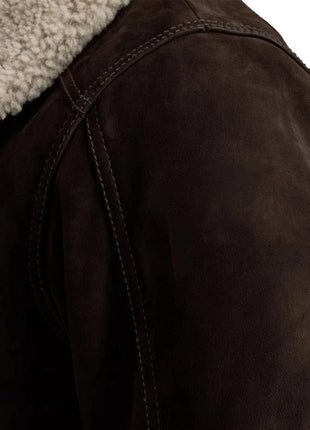 Men's Brown Aviator Nubuck Leather Fur Jacket