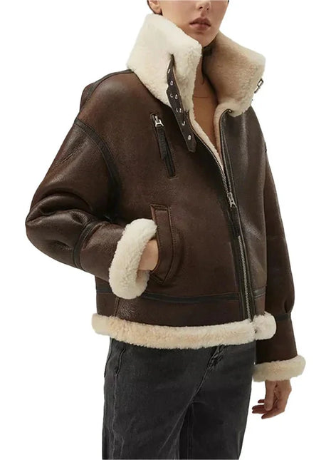 Women's Chocolate Brown B3 Sheepskin Aviator Jacket