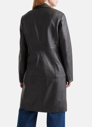 Black Long Leather Trench Coat Womens