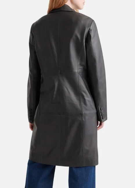 Black Long Leather Trench Coat Womens