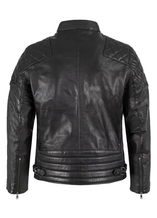 Mens Padded Black Cafe Racer Leather Jacket