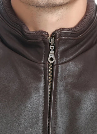 Men's Classic Fit Lambskin Leather Bomber Jacket