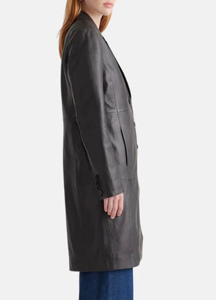 Black Long Leather Trench Coat Womens