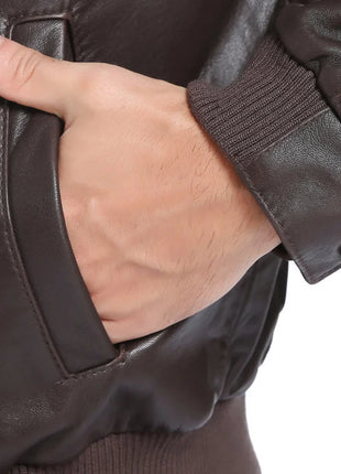 Men's Classic Fit Lambskin Leather Bomber Jacket