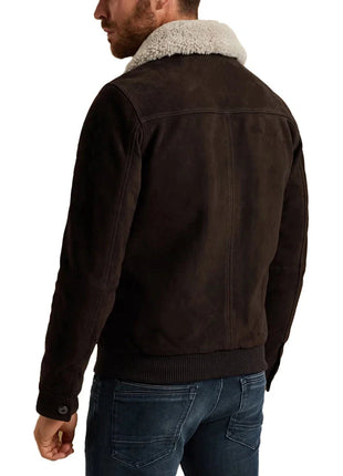 Men's Brown Aviator Nubuck Leather Fur Jacket