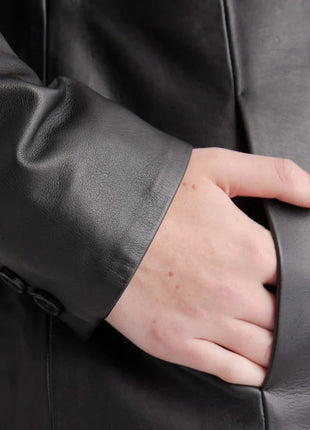 Black Long Leather Trench Coat Womens