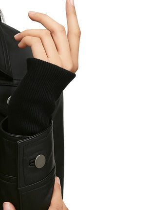 Emmy Black Leather Biker Jacket Women with Removable Hood