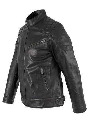Mens Padded Black Cafe Racer Leather Jacket