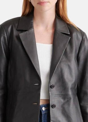 Black Long Leather Trench Coat Womens