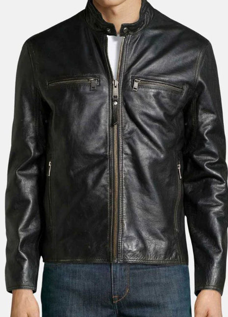 Mens Black Carbon Leather Biker Jacket