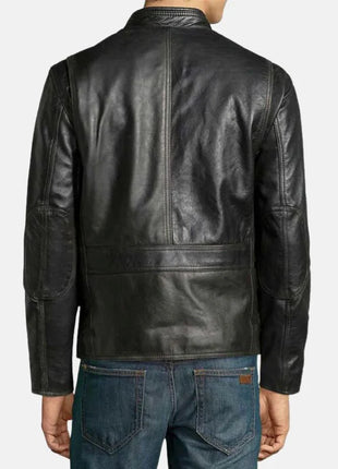 Mens Black Carbon Leather Biker Jacket