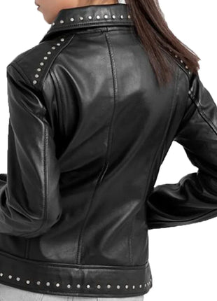 Classic Studded Black Leather Jacket Womens