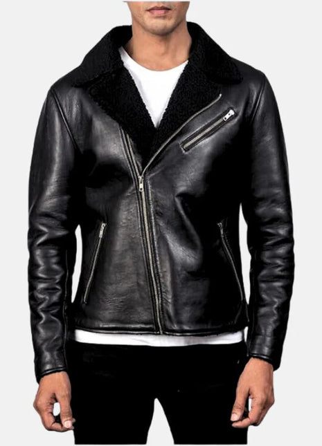 Men's Aviator Leather Black Biker Jacket
