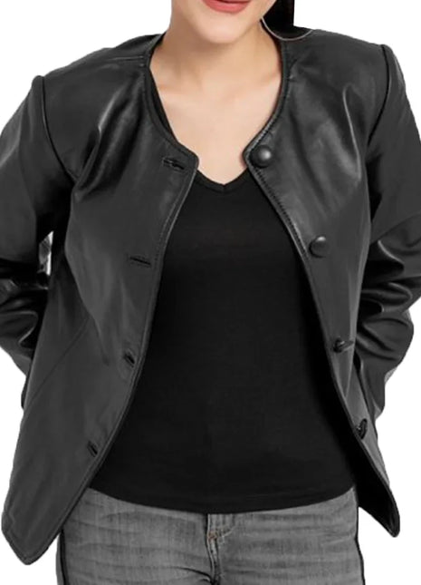 Eloise Black Shirt Style Leather Jacket Womens