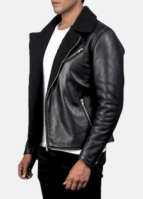 Men's Aviator Leather Black Biker Jacket