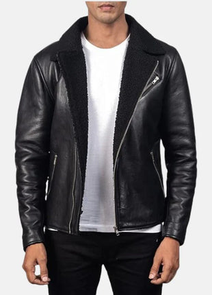 Men's Aviator Leather Black Biker Jacket