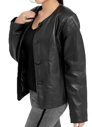 Eloise Black Shirt Style Leather Jacket Womens