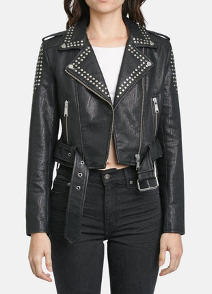 Women Punk Style Black Studded Leather Jacket