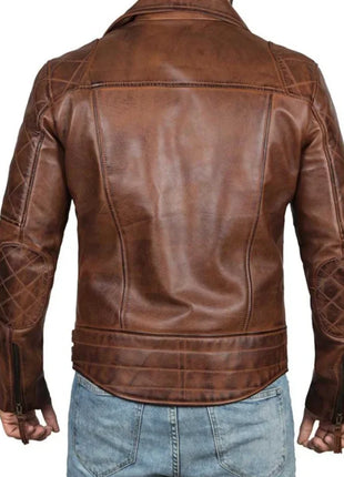 Men's Quilted Asymmetrical Dark Brown Leather Biker Jacket