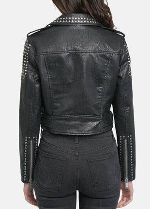 Women Punk Style Black Studded Leather Jacket